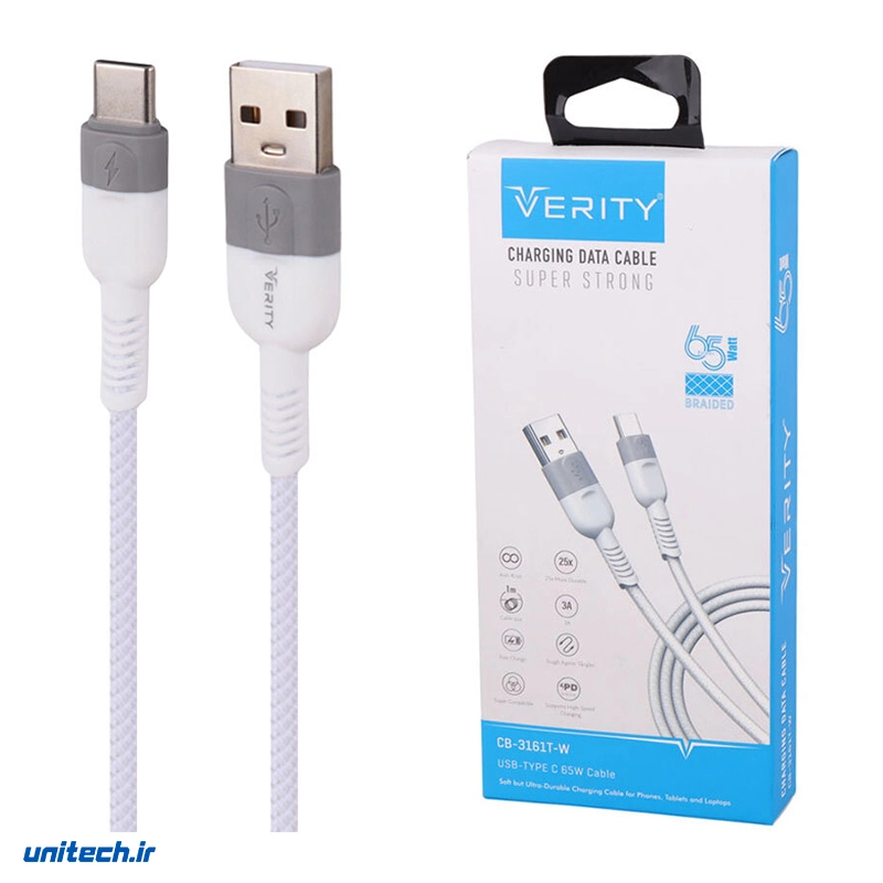 کابل تایپ سی فست شارژ 65 وات وریتی مدل CB 3161T W طول 1 متر 1 1zmnFx
